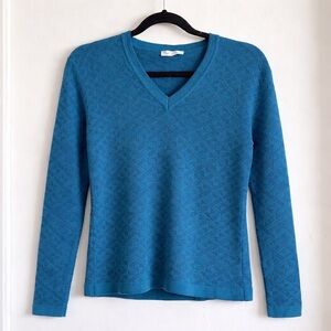 Versace Collection Teal Wool Blend Jacquard V-Neck Sweater Size XL